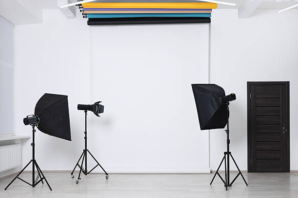 istock White photo background and professional lighting equipment in studio 2211845126