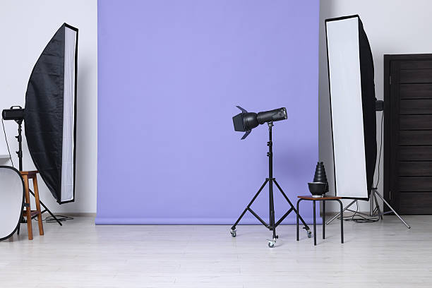 istock Violet photo background and professional lighting equipment in studio 2211845361