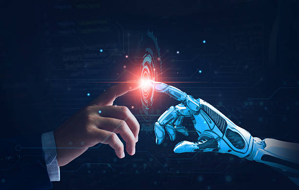 istock Robot of business technology on data network to adapt implement new policies and technology to effectively. Businessman working with AI. Enhance stay competitive, Data exchange and machine learning. 2211859461