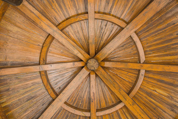 Intricate Patterns of Rustic Wood Design from a Unique Ceiling Perspective