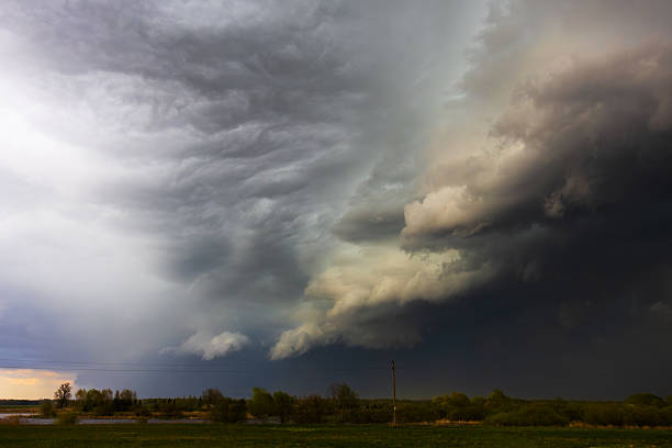 istock Dramatic storm clouds in the sky, dark severe storm clouds, supercell. 2211868546