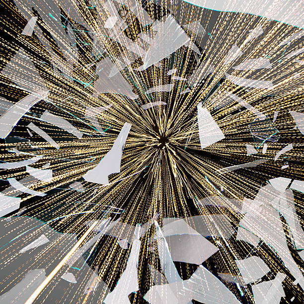 Broken glass at the top of the wall. Home protection from burglars. Soft background.