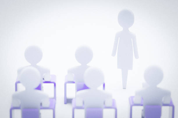 3d illustration of people silhouettes drawn with blue neon light lines on black background