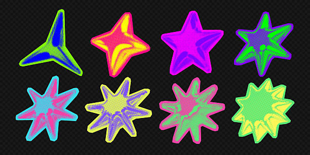 istock Y2k 3d punk neon colors light chrome halftone stars shape retro abstract vector illustration sticker set. 2211882968
