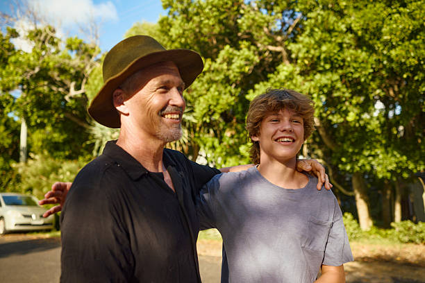 Father and son sharing a moment of affection in australia
