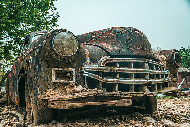 istock Old rusty car. Abandoned retro vintage car from the 60s 2211888449