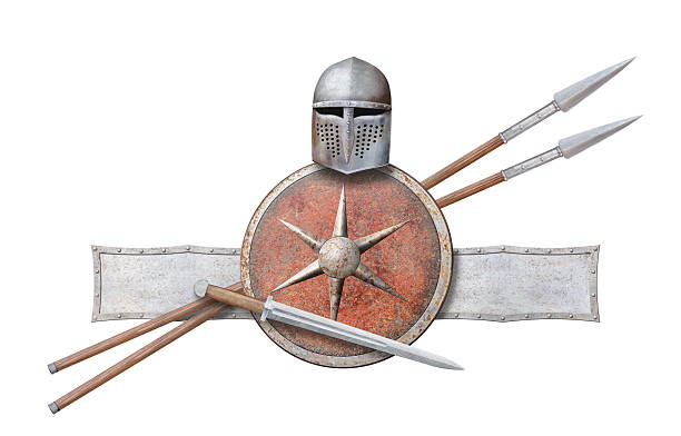 istock medieval helmet shield sword and two spears isolated on white 2211890535