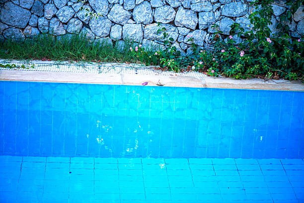 A close-up, macro shot capturing the fine details of a swimming pool scene—sparkling water, textured surfaces, and reflections of light—bringing summer vibes to life.