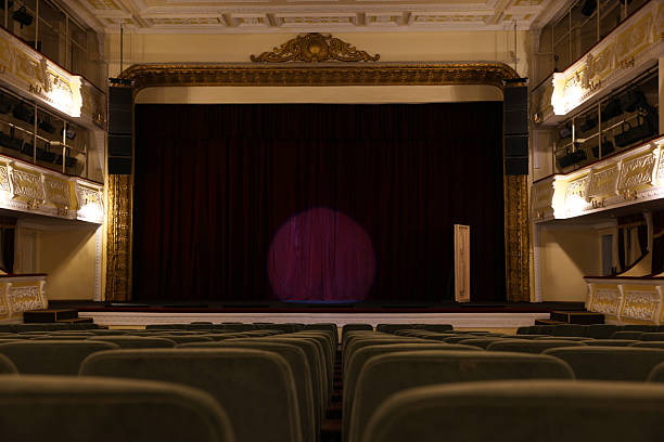 istock Theatre interior with stage and rows of comfortable seats 2211899075