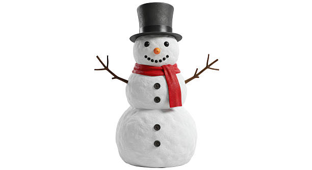 Isolated Classic Snowman with Hat and Scarf