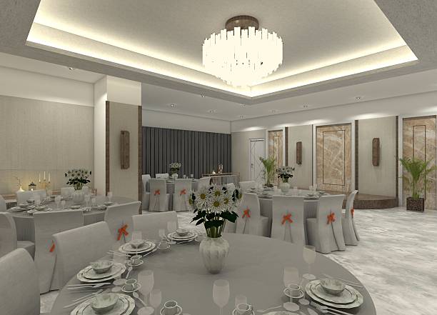 istock Exquisite 3D restaurant dining interior showcasing modern semi-contemporary design. 2211904694