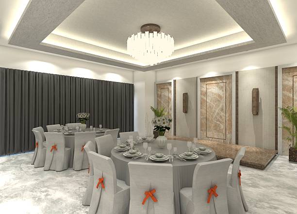 istock 3D interior design presents a lavish dining area within a luxury hotel restaurant. 2211904763