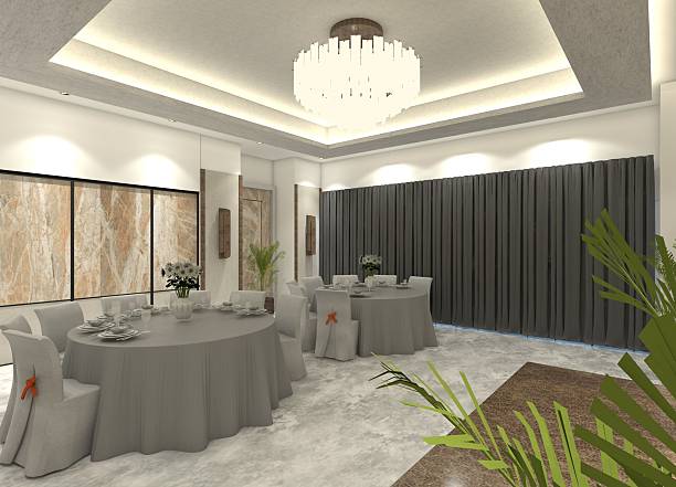 istock Refined 3D interior design for a luxury hotel restaurant's dining area, featuring elegant dining arrangements. 2211904775