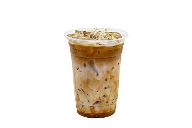Ice latte coffee serving  in white background.