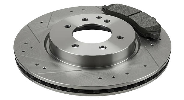 istock Isolated Slotted and Drilled Brake Rotor with Brake Pad 2211905413