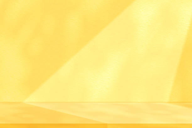 istock Yellow background with light and shadow of leaf effect on studio concrete wall texture for Autumn banner,Backdrop empty kitchen cement wall room with blur natural sunlight on for floor product design 2211906132