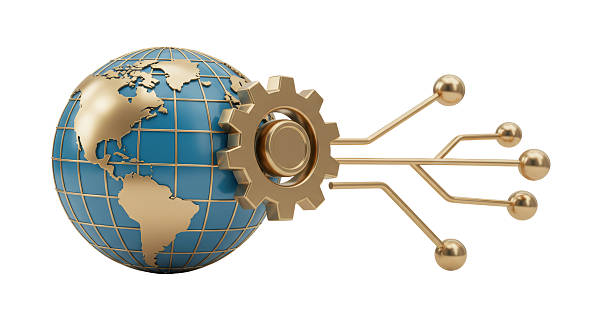 istock Isolated Global Network with Gear Mechanism and Connection Points 2211908221