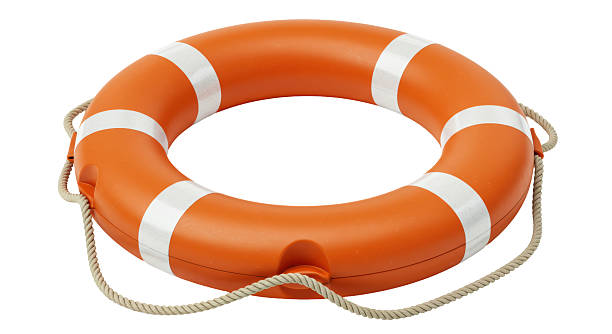 istock Isolated Orange Life Preserver with White Stripes and Rope 2211909645