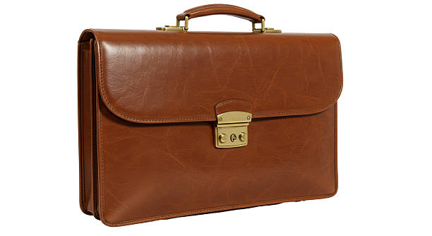 istock Isolated Classic Brown Leather Briefcase with Brass Latch 2211909677