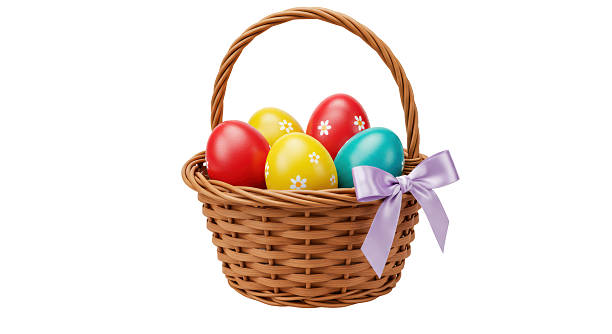 istock Isolated Easter Basket with Colorful Decorated Eggs 2211909788