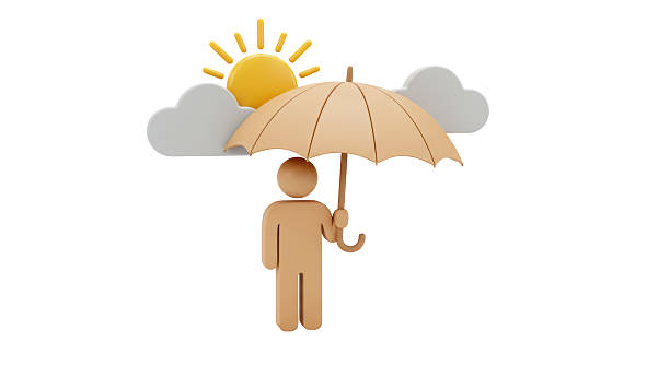 Isolated Figure Under Umbrella in Sunny and Cloudy Weather