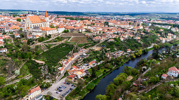 istock panoramic drone shot of znojmo old town and rooftops 2211911968