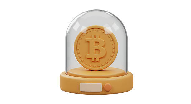 Isolated Bitcoin Cryptocurrency Under Glass Dome for Protection and Security