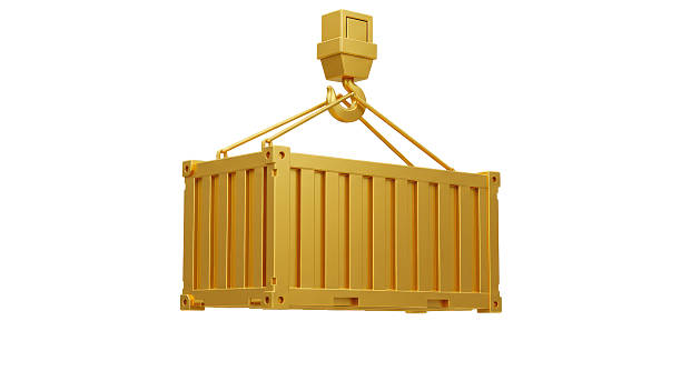 istock Isolated Gold Shipping Container Hanging from Crane Hook for Logistics 2211918265