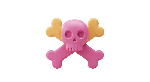 Isolated Pink Skull and Crossbones Spooky Halloween Icon