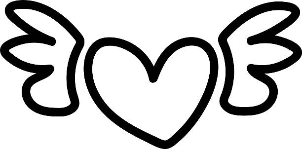 elements_13_doodles_border_arrow_brushes_hearts_crown_love_decor_elements_set_vintage_set A bold heart is flanked by two simple wings.  The image shows a winged heart emblem with a hand-drawn aesthetic. Cartoon vector illustration sketches-of-hearts-with-wings-clip-art stock illustrations