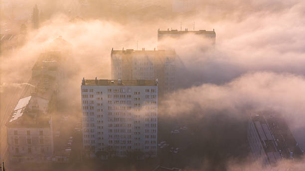 istock Tarnow Urban Landscape at Dusk, Surrounded by Heavy Mist 2211923748