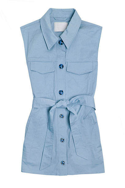 istock Blue sleeveless button down blouse isolated on white background 2211924758