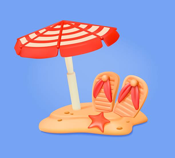 istock 3D cartoon beach scene with umbrella and sandals 2211929249