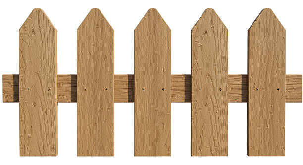 Fence made of brown old wooden planks on isolated background
