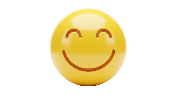Isolated Gleaming Yellow Smiley Face Emoticon with Closed Eyes
