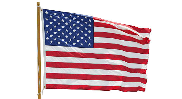 istock Isolated Waving American Flag on Wooden Pole 2211931461