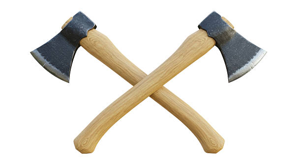 istock Isolated Two Crossed Axes - Woodcutting Tools 2211932318