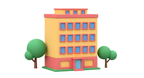 istock Isolated Cartoon Apartment Building with Trees 2211932434