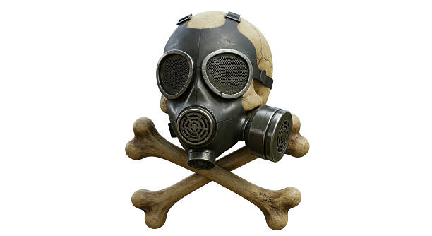 Isolated Skull Wearing Gas Mask with Crossed Bones