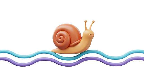 Isolated Cheerful Snail Character Floating on Wavy Lines