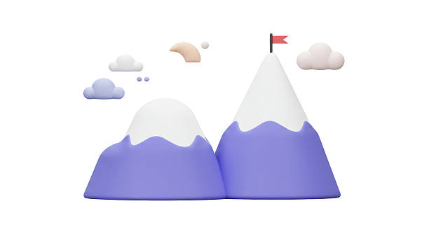 Isolated Mountain Peaks with Flag and Clouds