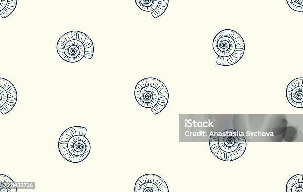 Sea Shell Print Design Seamless Horizontal Pattern With Handdrawn Seashell Engraving A Vector ...