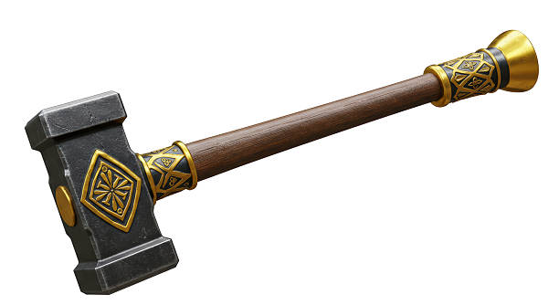 Isolated Ornate War Hammer with Gold Details