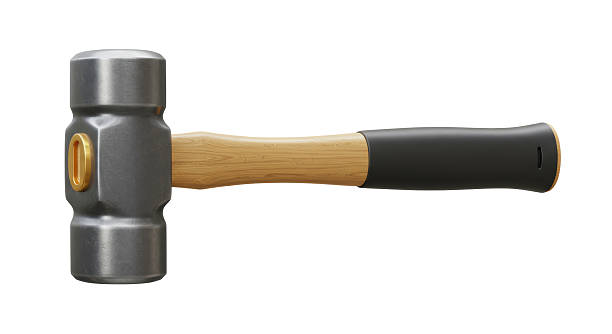 Isolated Sledge Hammer with Wooden Handle and Black Grip