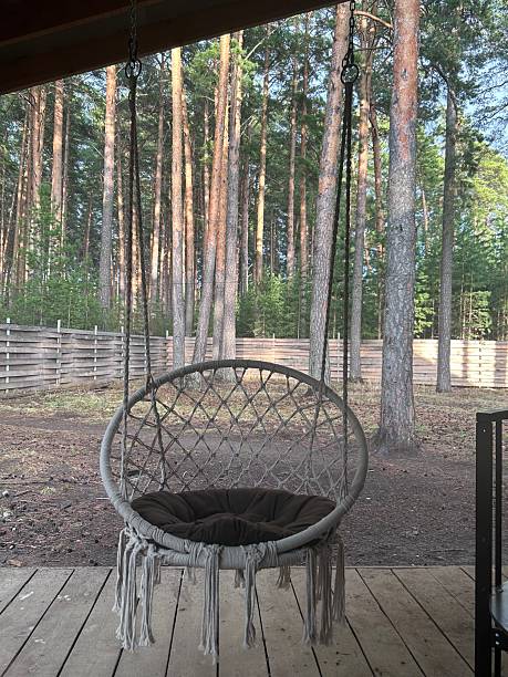istock Cozy Hanging Chair with Forest View 2211939031
