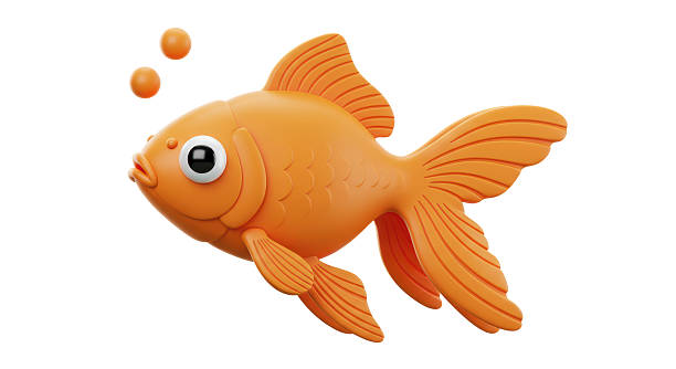 Isolated Cartoon Goldfish Bubbles Aquatic Pet