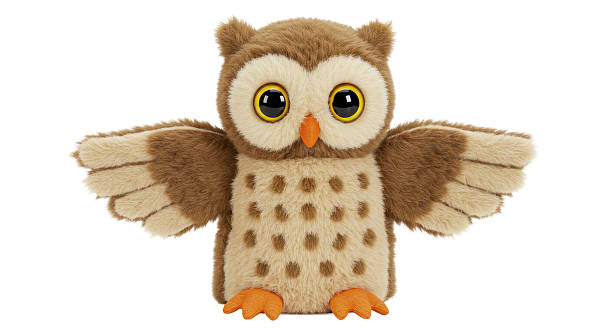 Isolated Cute Plush Owl with Open Wings