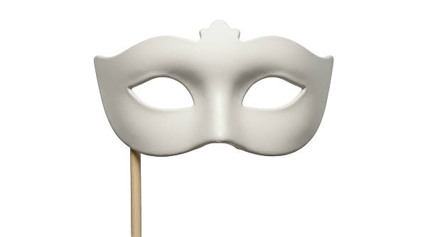 Isolated Blank White Masquerade Mask on a Wooden Stick