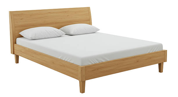 istock Isolated Modern Wooden Bed Frame with Pillows 2211941179