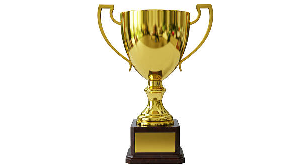 istock Isolated Golden Trophy Cup on Wooden Base, Victory Symbol 2211941337
